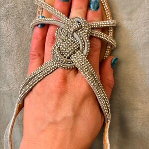 Link Silver Sandals with Rhinestone Accents